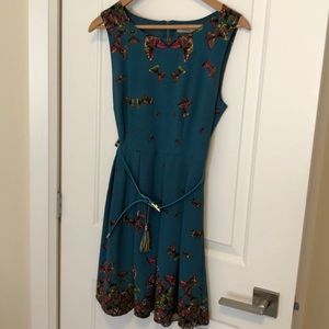 Darling teal dress w colourful butterfly motif